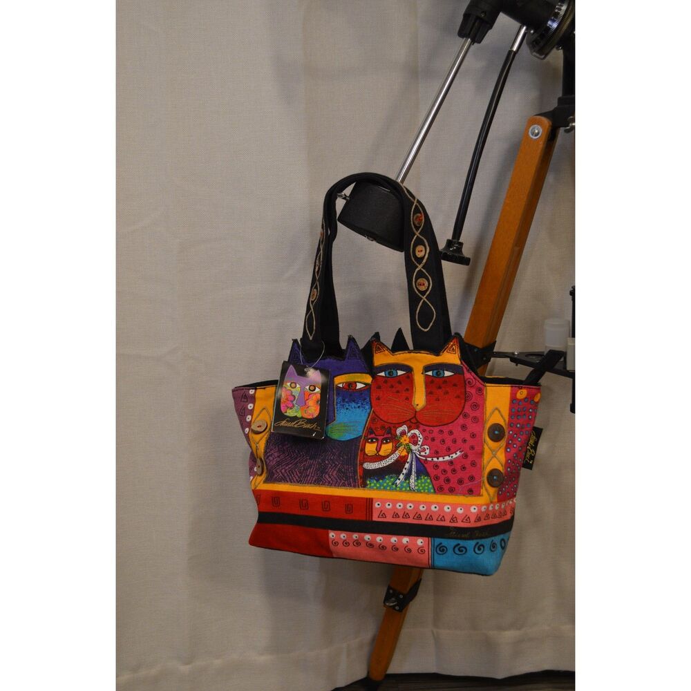 Vintage Laurel Burch Cat Tote Bag Colorful Canvas Purse NWT Art Cats